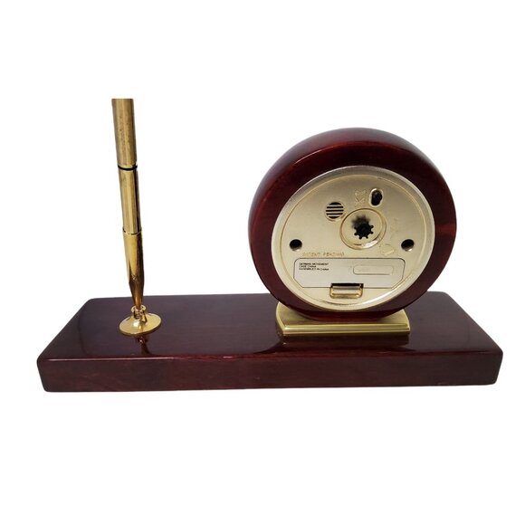 Vintage Timedesign Quartz Clock & Pen Executive Desk Set, Rosewood and Brass Pla - Picture 7 of 7